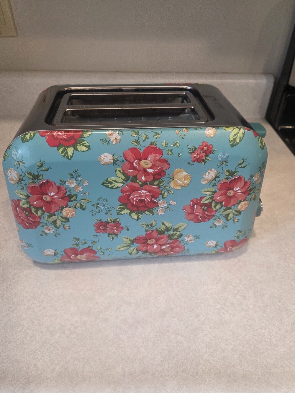 Pioneer Women 2 Slice Turquoise Red Rose Toaster Retro Style